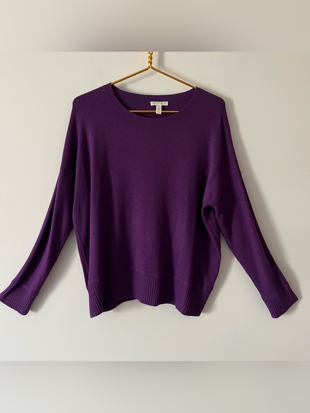 Eileen Fisher Plum Purple Soft Crewneck Sweater Relaxed Casual Elevated Basic M